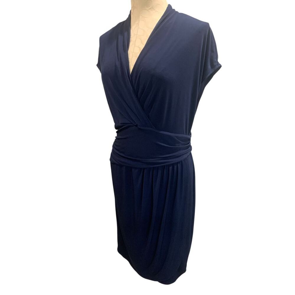 Size 16 Dressbarn Navy Blue Pullover Dress Stretch Surplice Neckline - Picture 3 of 8